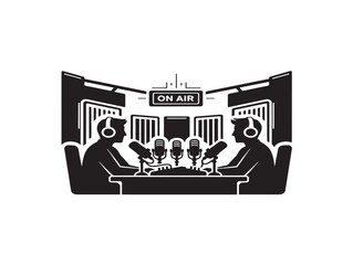 Podcast studio silhouette icon for audio and broadcasting themes