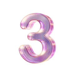 Purple pink iridescent glass font Number 3 THREE 3D