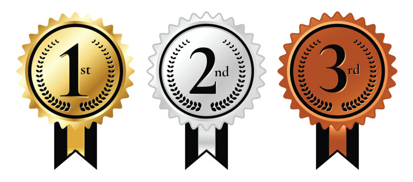 Gold Silver Bronze Award Badges: 1st 2nd 3rd Place Winner Medals Set