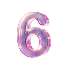 Purple pink iridescent glass font Number 6 SIX 3D