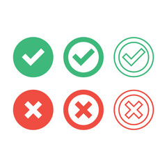Tick, cross icon button set. Check mark icons. Vector illustration