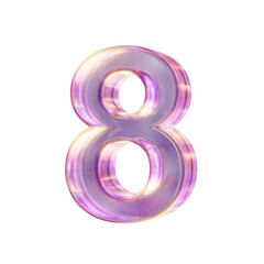 Purple pink iridescent glass font Number 8 EIGHT 3D