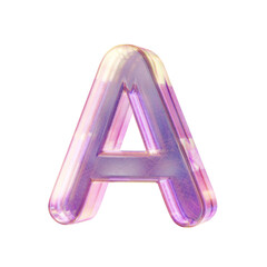 Purple pink iridescent glass font Letter A 3D