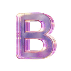Purple pink iridescent glass font Letter B 3D
