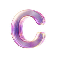 Purple pink iridescent glass font Letter C 3D