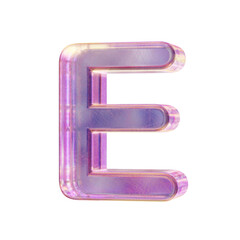 Purple pink iridescent glass font Letter E 3D