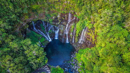 Scenic landscape of the Cascade of Grand Galet in Langevin valley, La Reunion island, France  © Rechitan Sorin