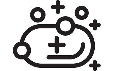 Soap cleaning icon with bubbles and plus symbols, bold black outline pictogram for hygiene, sanitation, disinfection, handwash concept in minimal vector style