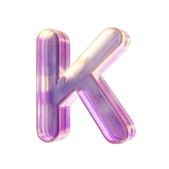 Purple pink iridescent glass font Letter K 3D