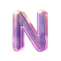 Purple pink iridescent glass font Letter N 3D