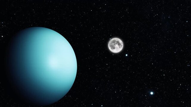 3d uranus Planet and Moon in Space with Bright Star