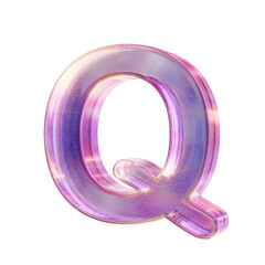Purple pink iridescent glass font Letter Q 3D