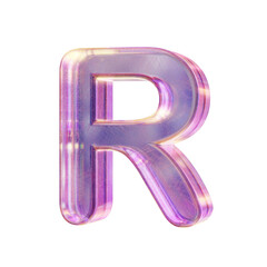 Purple pink iridescent glass font Letter R 3D