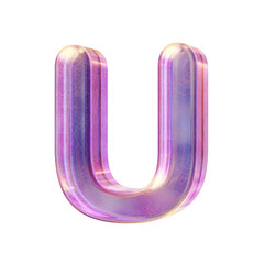 Purple pink iridescent glass font Letter U 3D