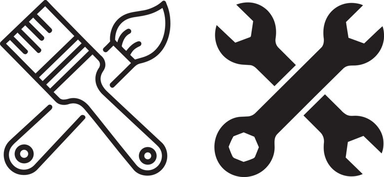 Craftsman tools icon featuring crossed paint brush and wrench symbols for repair and maintenance