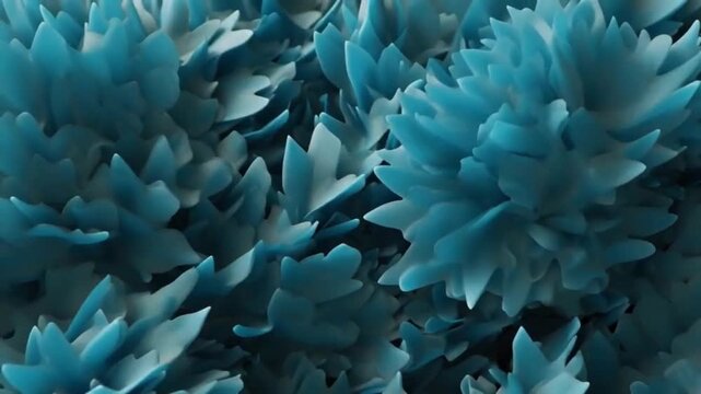 Blue abstract shapes flowing smoothly across the background, layered organic and geometric forms with gentle wave-like motion, cool blue gradients and soft highlights creating depth
