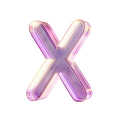 Purple pink iridescent glass font Letter X 3D