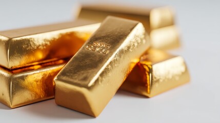 Shiny gold bars stacked elegantly on a smooth surface, showcasing the luxury and wealth associated with precious metals and investment opportunities