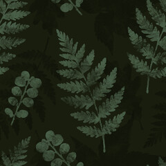 Watercolor seamless pattern with fern leaves in natural green tones on a white background. Ideal for textiles, wallpapers, packaging, stationery, and nature-inspired designs. © Elen_K.6