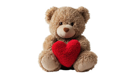 Obraz premium Classic brown teddy bear sitting and holding big red heart plushie mascot design
