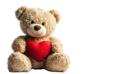 Obraz premium Cute brown teddy bear holding red heart on transparent background for valentines day
