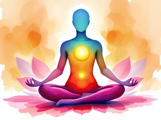 Silhouette spirituale in posizione del loto con sfondo arancione vibrante