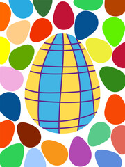 A framed poster with brightly colored Easter eggs. Banner, poster, or greeting card with the inscription.