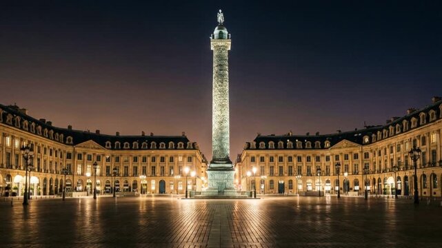 place vend&ocirc;me in paris, france, illuminated at night zoom in video