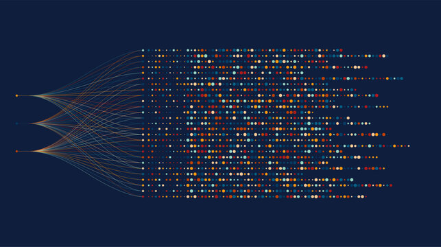 Big data visualization. Social network, financial analysis of complex databases. Data mining. Vector technology background. Information analytics concept.