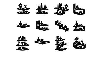 Interior icon home furniture minimalist iconic corner decorative wall shelves silhouette vector