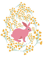 An Easter egg with a painted Easter bunny and floral designs. Kids egg games. He is risen, Happy Easter