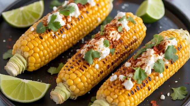Gourmet Elotes: Charred Mexican Corn with Creamy Cheese, Chili Powder & Fresh Cilantro
