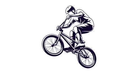 Fototapeta premium Energetic Male BMX Rider on Bike Performing Action, Isolated White Background