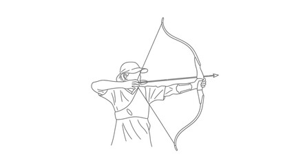 Archer aiming a bow and arrow with intense focus and precision on an isolated white background.