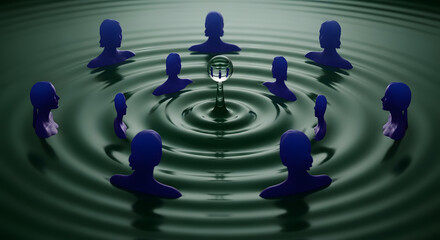 Silhouette woman head water ripple drop sphere concept beauty peace meditation nature art illustration abstract reflection