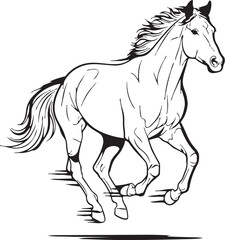 Obraz premium A galloping horse depicted in a simple black and white line drawing style