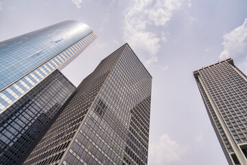 Naklejka premium Buildings of Battery Park City in New York with modern architecture and urban skyline