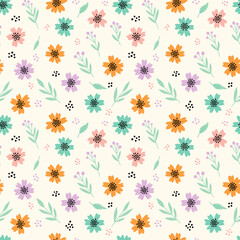 Obraz premium Tiny Pastel Ditsy Floral Seamless Pattern with Daisies and Lavender