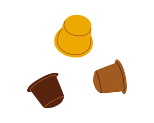 Coffee pod capsules icons set minimal flat style. Vector illustration for packaging, menus, product labels