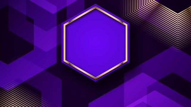 abstract animated background with purple hexagonal shapes and golden lines moving up and down, creating a luxurious dynamic motion ideal for ads, digital art, modern presentations, or branding visuals