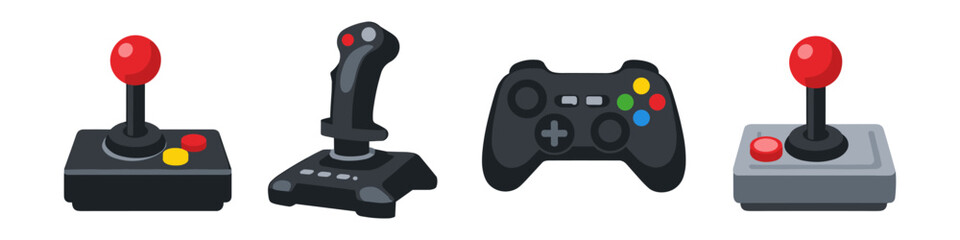 Collection of diverse video game controllers and joysticks for retro and modern gaming