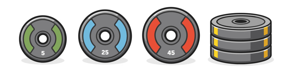Set of colorful weight plates for strength training and fitness exercises
