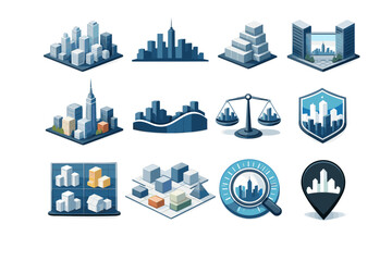 Skyline urban vector harmony massing curve set seal visual icon shape clarity