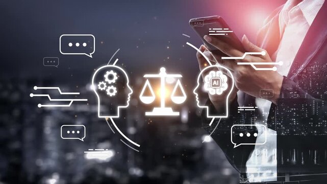 Business professional using smartphone to explore ethical implications of artificial intelligence and law in a modern digital landscape Gluon.