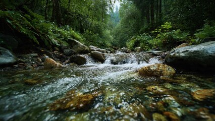 Obraz premium Lush Forest Stream with Rocks