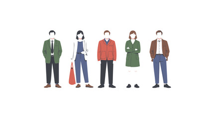 Five Diverse People Standing in a Row in Casual Business Attire