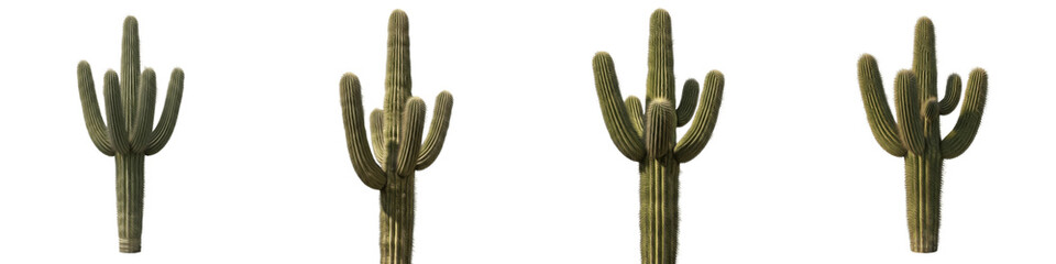 Majestic Saguaro Cactus Collection, Traditional Desert Carnegiea Gigantea Set with Multiple Arms, Premium Southwestern Flora Isolated on White Background PNG © Sodani