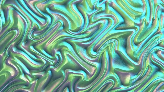 Abstract swirling patterns with iridescent hues of green and blue