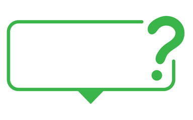 Obraz premium Question Mark Dialogue Box: A green, minimalist question mark sits beside a speech bubble, perfect for illustrating ideas, questions, or dialogue in a clean and approachable style.