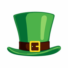 Illustration of a Vibrant Green Top Hat with a Dark Brown Band and Golden Buckle on a White Background for Festive Celebrations and Cultural Events
